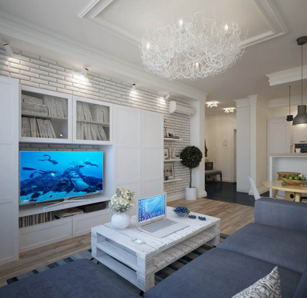 Phòng khách sử dụng tông màu trắng và màu ghi, nội thất đơn giản tinh tế