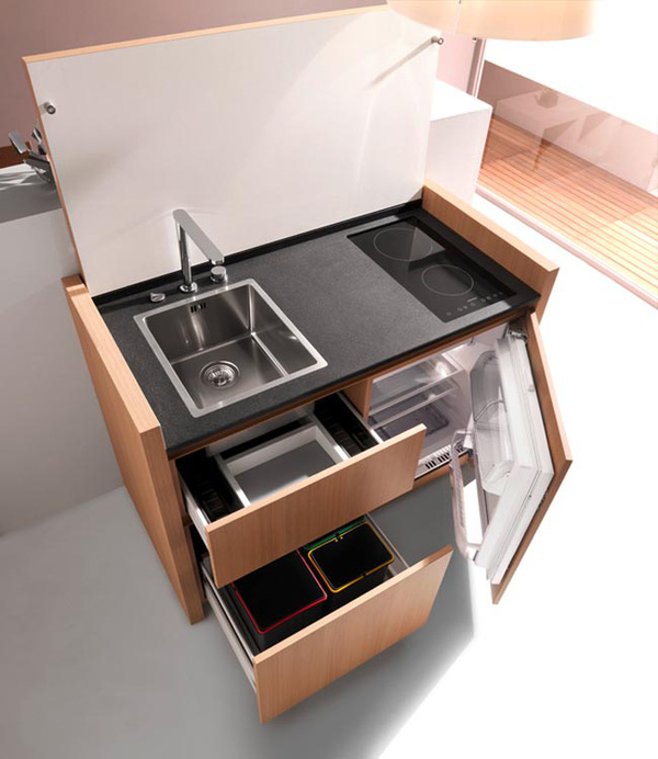 Thật bất ngờ với chiếc bếp nhỏ tích hợp bếp, chậu rửa bát và các thiết bị hiện đại