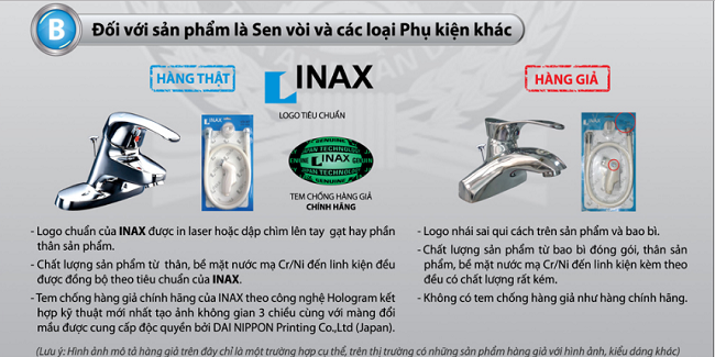 Cách phân biệt sản phẩm sen vòi và và các loại phụ kiện của Inax