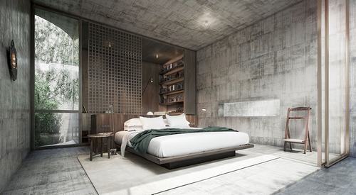 Mẫu 13: Trang trí phòng ngủ với tường bê tông