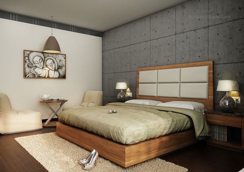 Mẫu 16: Trang trí phòng ngủ với tường bê tông