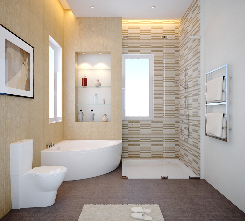 Sử dụng gạch ốp chống trượt màu tối cho nhà tắm có thiết kế đơn giản