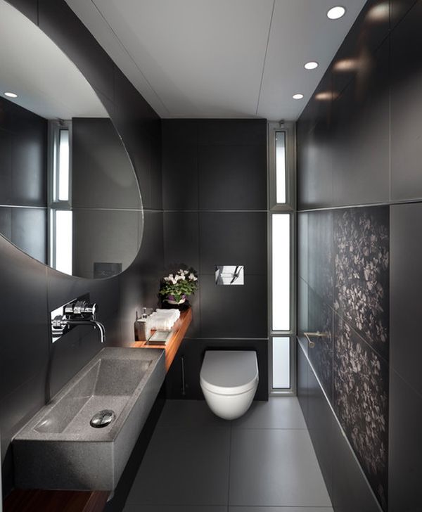 Thiết kế nhà vệ sinh nhỏ tone đen sang trọng, hiện đại