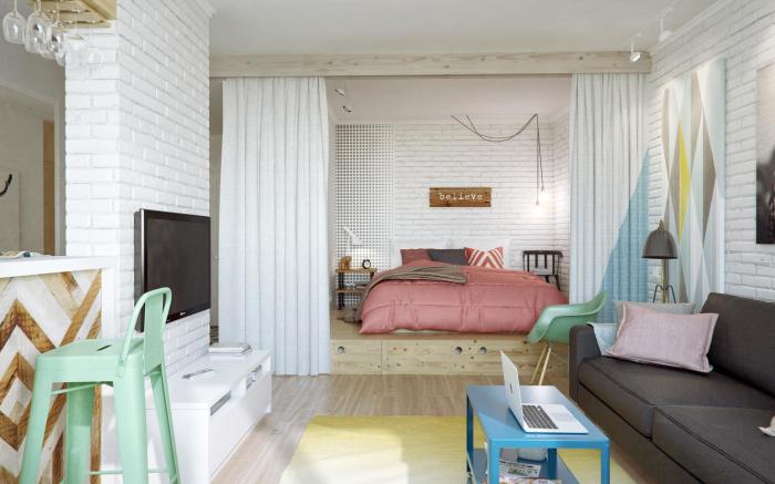 Rèm ngăn phòng ngủ với không gian bên ngoài, giúp tiết kiệm diện tích ngôi nhà