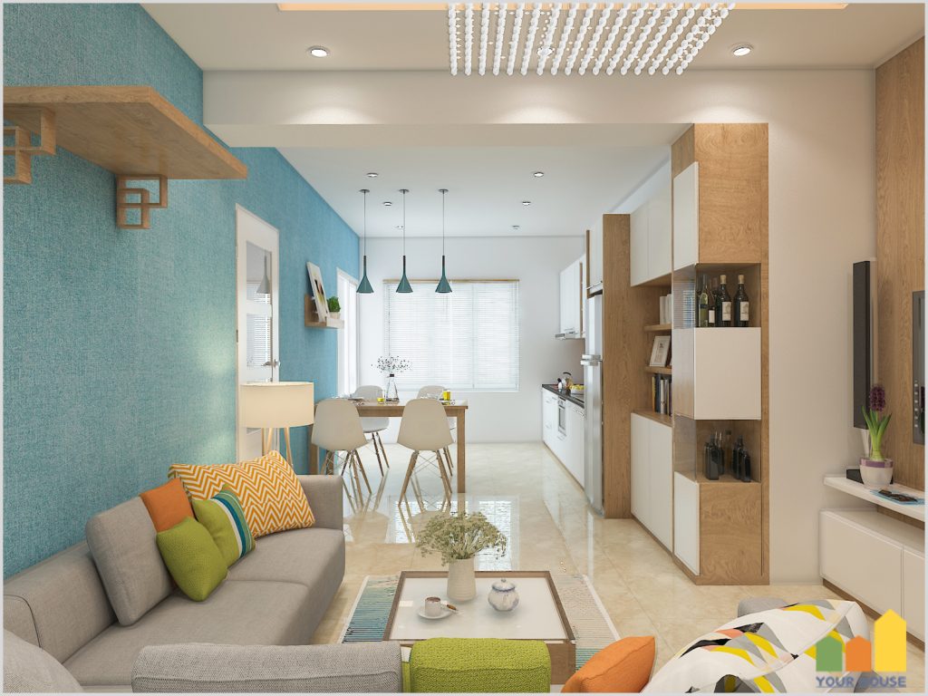 Kết hợp nhà bếp với không gian phòng khách là giải pháp hoàn hảo cho nhà chung cư nhỏ