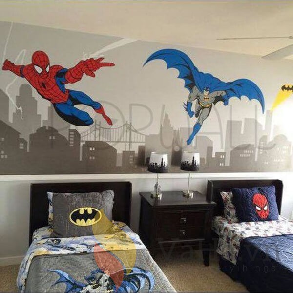 Phòng ngủ đôi cho bé trai với hình ảnh siêu nhân
