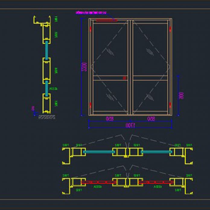 bản vẽ CAD cửa nhôm kính full thông số kỹ thuật