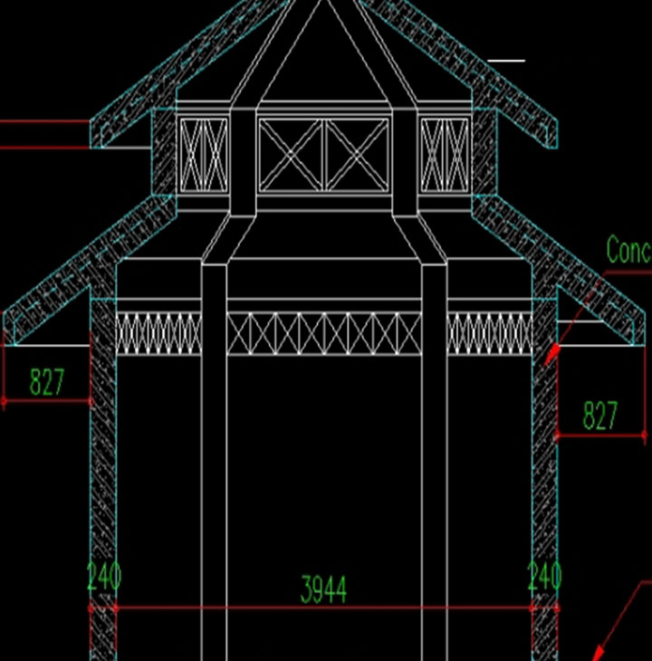 CAD drawing of octagonal rest hut